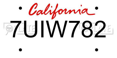 7UIW782 California License Plate