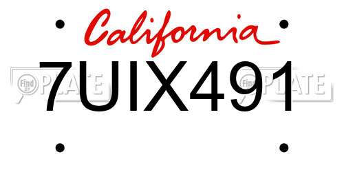 7UIX491 California License Plate