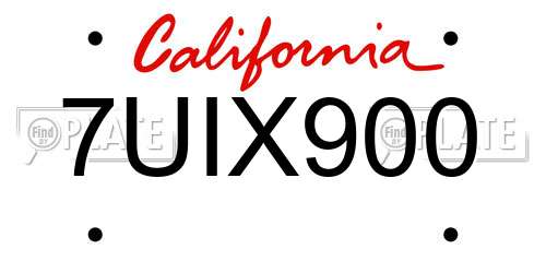 7UIX900 California License Plate