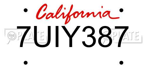 7UIY387 California License Plate