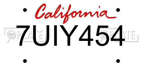 7UIY454 California License Plate