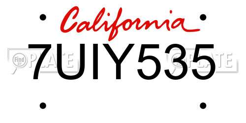 7UIY535 California License Plate