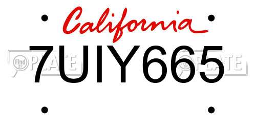 7UIY665 California License Plate