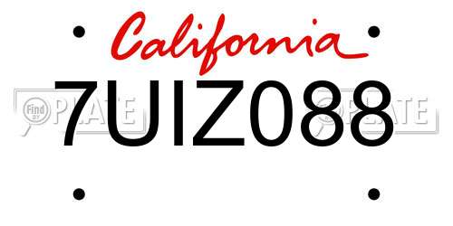 7UIZ088 California License Plate