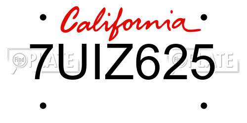 7UIZ625 California License Plate
