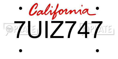 7UIZ747 California License Plate