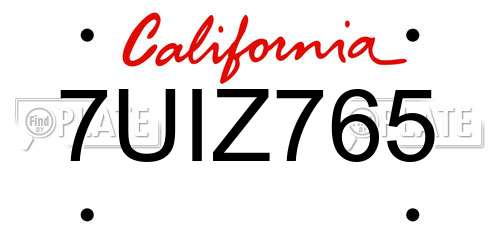 7UIZ765 California License Plate