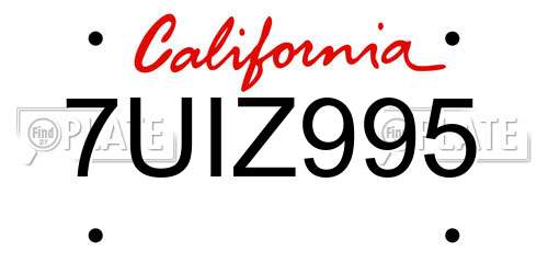 7UIZ995 California License Plate