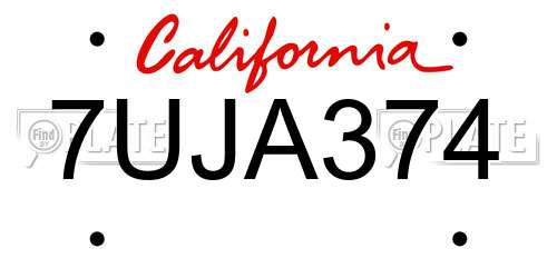 7UJA374 California License Plate