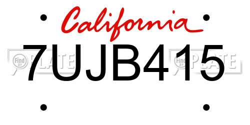 7UJB415 California License Plate