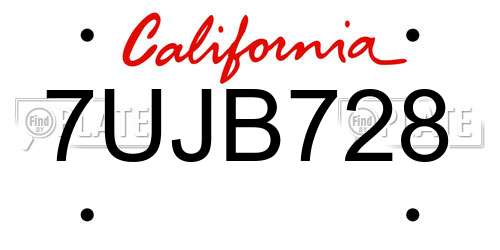 7UJB728 California License Plate