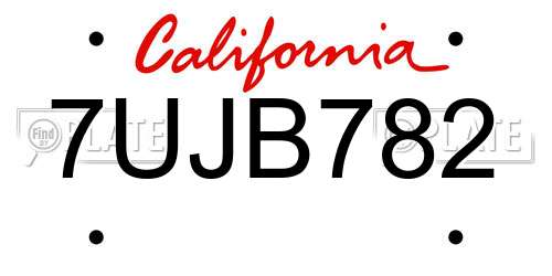 7UJB782 California License Plate