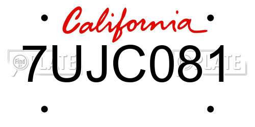7UJC081 California License Plate
