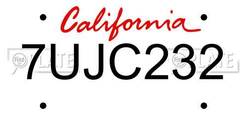 7UJC232 California License Plate