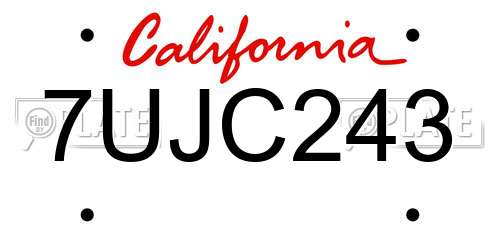 7UJC243 California License Plate