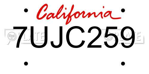 7UJC259 California License Plate