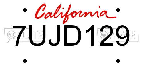 7UJD129 California License Plate