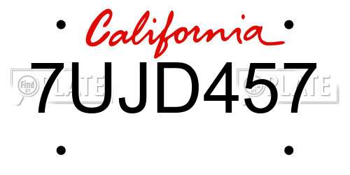 7UJD457 California License Plate