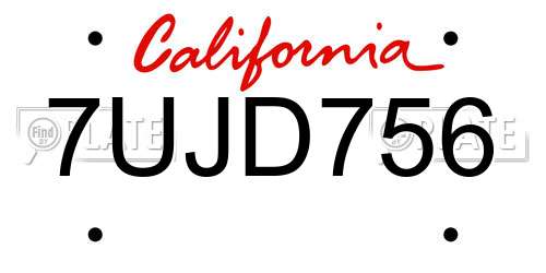 7UJD756 California License Plate