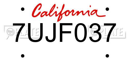 7UJF037 California License Plate