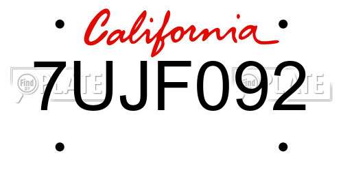 7UJF092 California License Plate