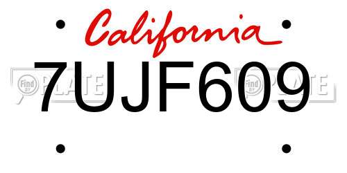 7UJF609 California License Plate