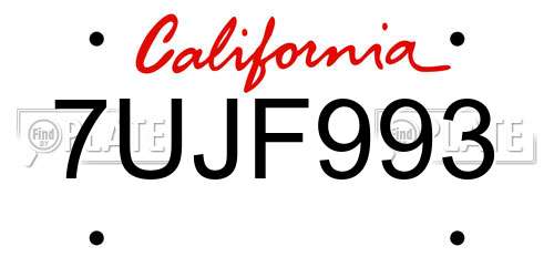 7UJF993 California License Plate