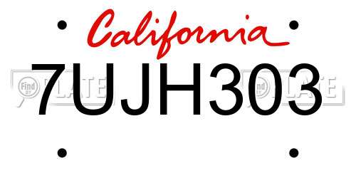 7UJH303 California License Plate