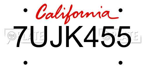 7UJK455 California License Plate