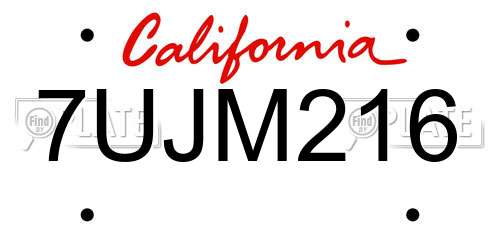 7UJM216 California License Plate