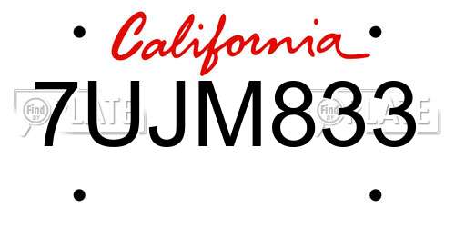 7UJM833 California License Plate