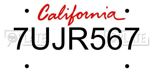 7UJR567 California License Plate