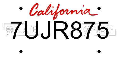 7UJR875 California License Plate