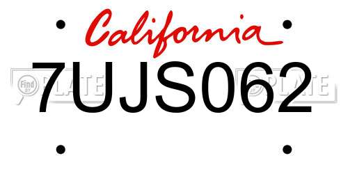 7UJS062 California License Plate