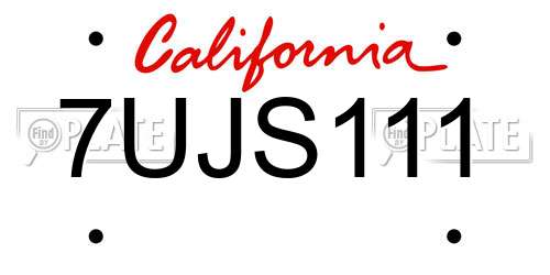 7UJS111 California License Plate
