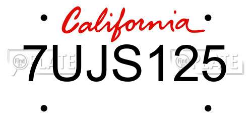 7UJS125 California License Plate