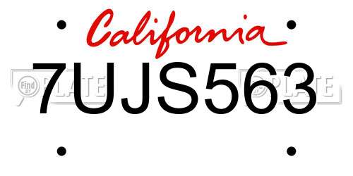 7UJS563 California License Plate