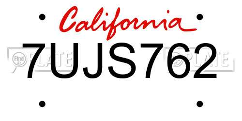 7UJS762 California License Plate