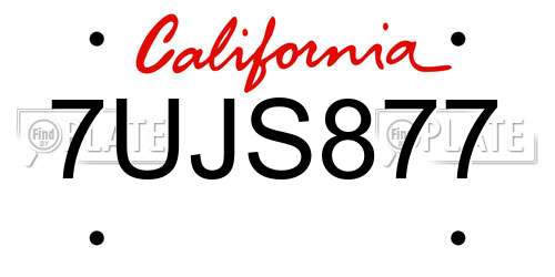 7UJS877 California License Plate