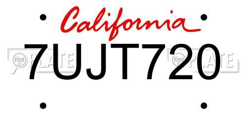 7UJT720 California License Plate