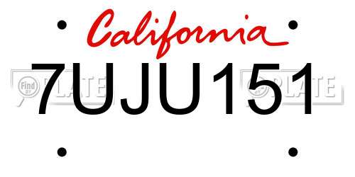 7UJU151 California License Plate