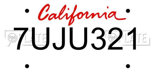 7UJU321 California License Plate