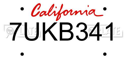 7UKB341 California License Plate