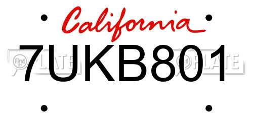 7UKB801 California License Plate
