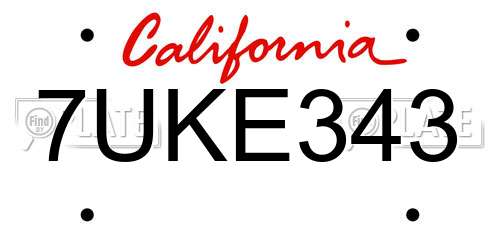 7UKE343 California License Plate