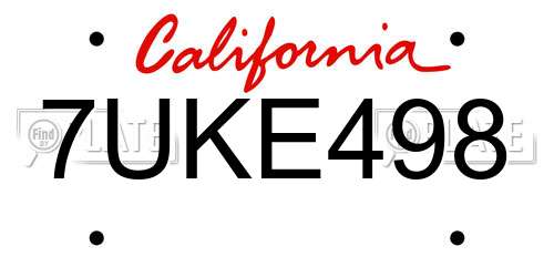 7UKE498 California License Plate