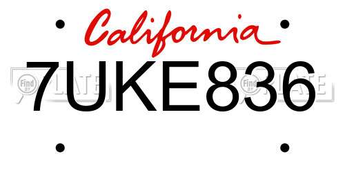 7UKE836 California License Plate