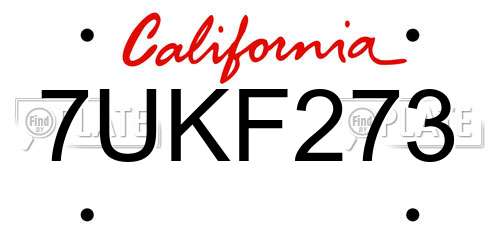 7UKF273 California License Plate