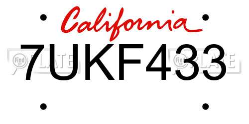 7UKF433 California License Plate