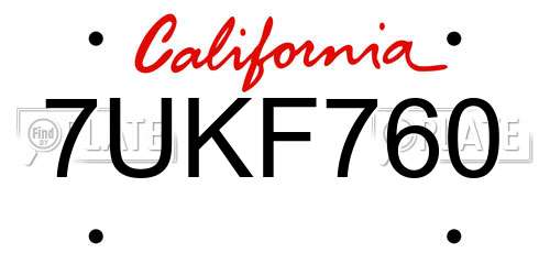 7UKF760 California License Plate